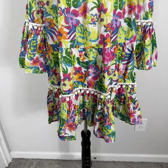 NEW True Destinations Colorful Floral Printed Off Shoulder Cotton Dress Beach XL - Picture 3 of 7
